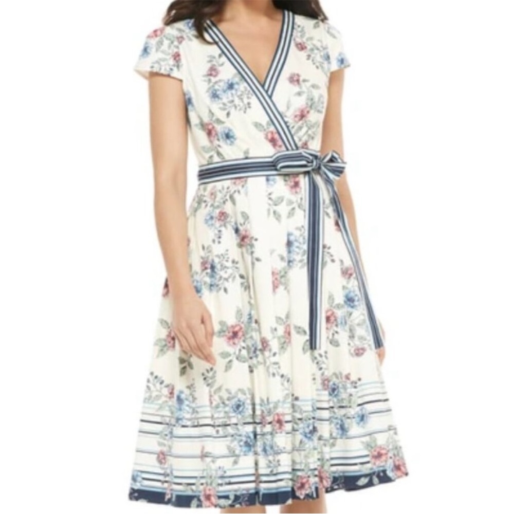 Gal Meets Glam Floral Wrap Dress with Blue Accents
